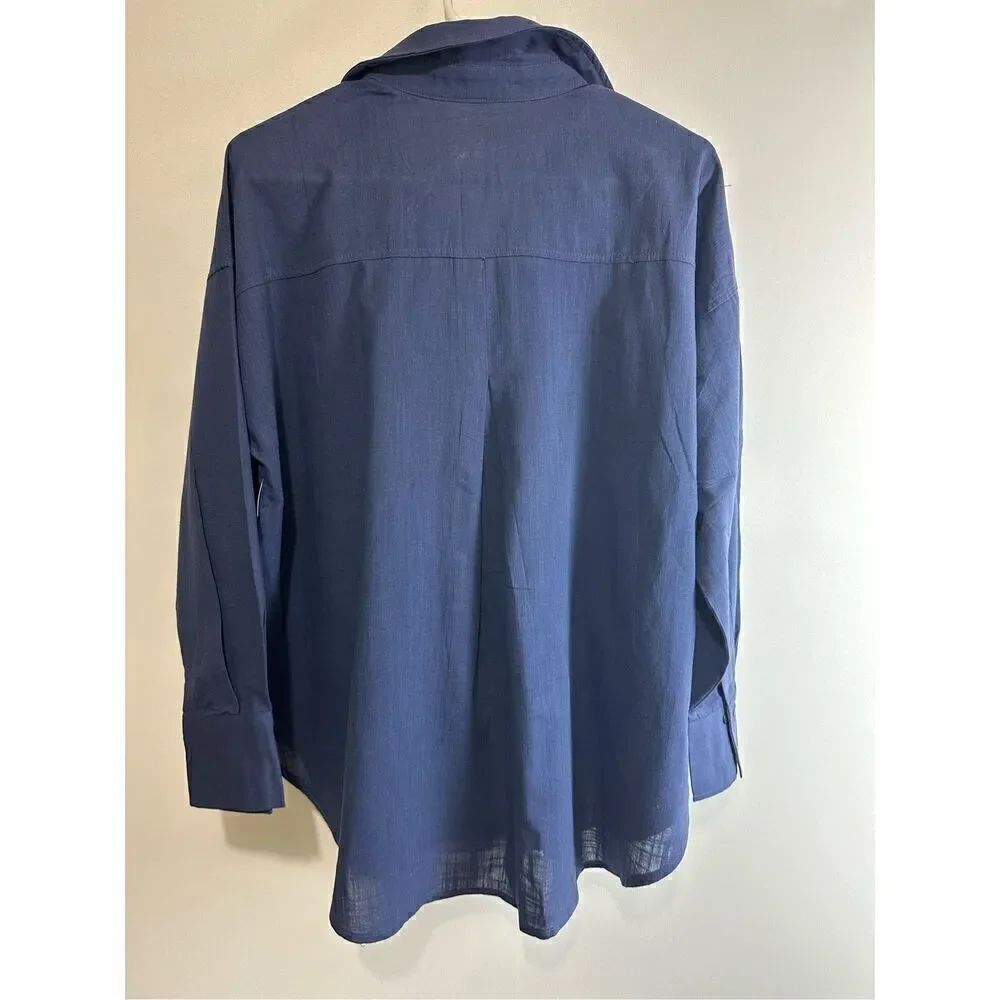 Navy Linen Button Up Shirt - Picture 4 of 6
